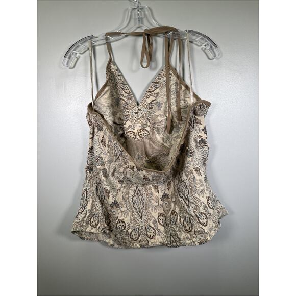 Y2K Lane Bryan Floral Halter Top SZ 18 Paisley‎ Embellished Gems Tan Teal Linen - Picture 3 of 11